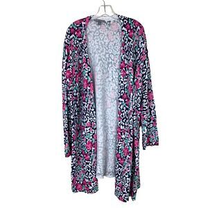 Jessica London Long Open Front Cardigan Duster Size 26 28 Floral Cotton Knit